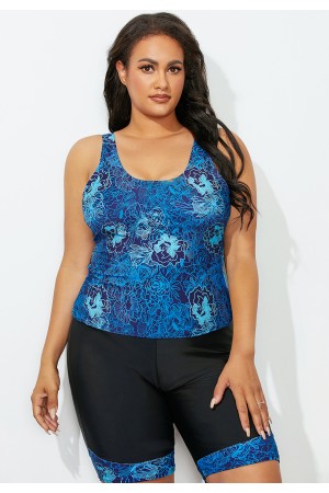 Ensemble de tankini bleu sarcelle à fleurs et encolure dégagée