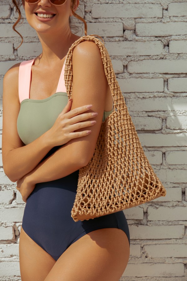 Brown Mesh Shoulder Caual Beach Bag