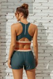 Teal Colorblock Square Neck Wide Straps Sporty Bikini Top And HighWaist Boy Shorts