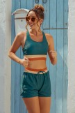 Teal Colorblock Square Neck Wide Straps Sporty Bikini Top And HighWaist Boy Shorts