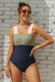 Square Neck Colorblock One Piece Swimsuit