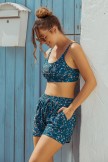 Floral Square Neck Adjustable Straps Sporty Bikini Top And HighWaist Boy Shorts