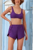 Solid Purple Bikini Top And HighWaist Elastis Boy Shorts